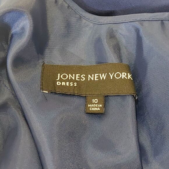Jones New York Women's 10 Satin Draped Neckline Cocktail Dress Blue Lined Prom - Picture 4 of 9
